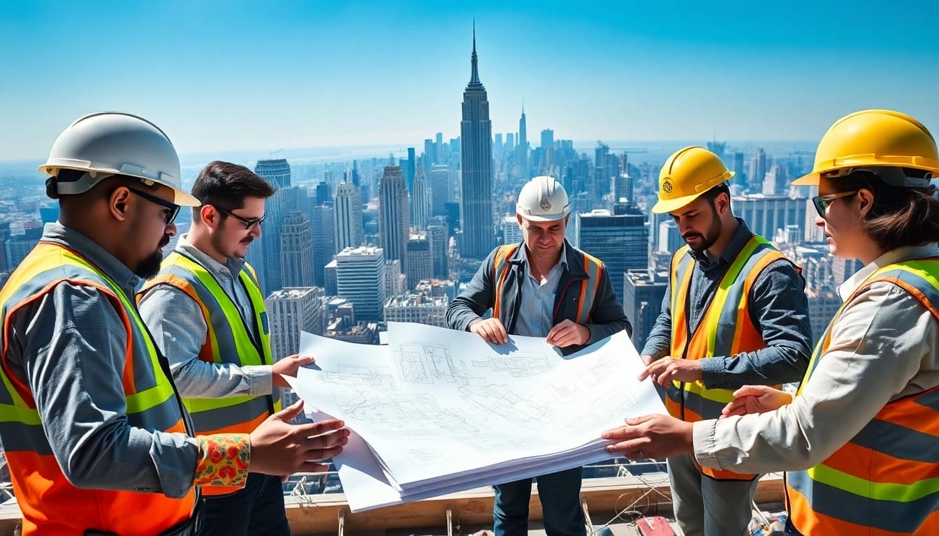 Manhattan General Contractor team collaborating on a skyscraper project in NYC.