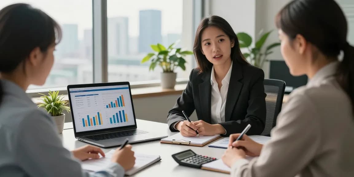 Financial consultation discussing annuities with a client in a modern office.