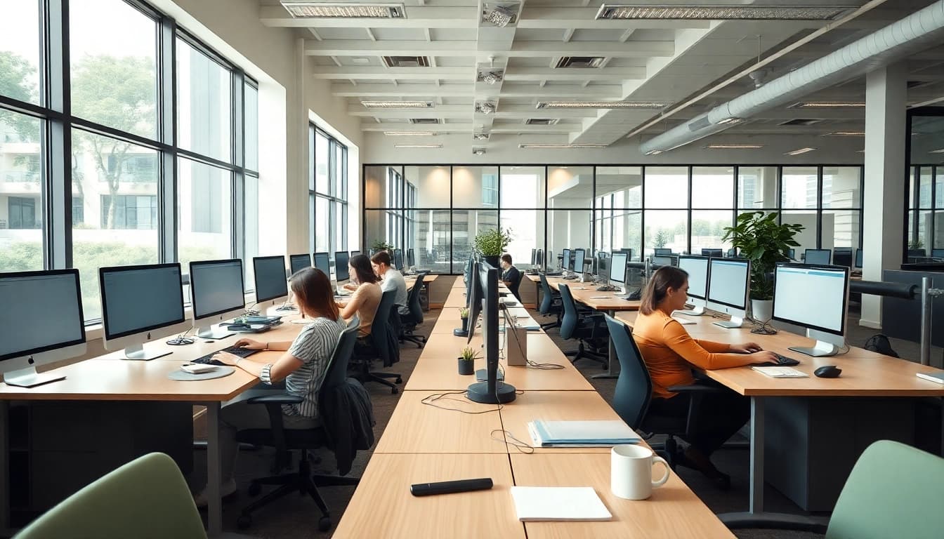 Efficient Typing Center with engaged staff in a bright, organized workspace.