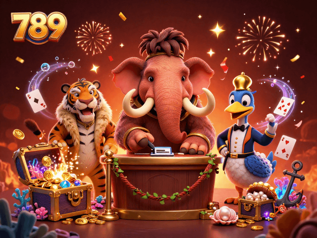 Experience thrilling casino action with 789 featuring a woolly mammoth bouncer and saber-tooth tiger in a vibrant scene