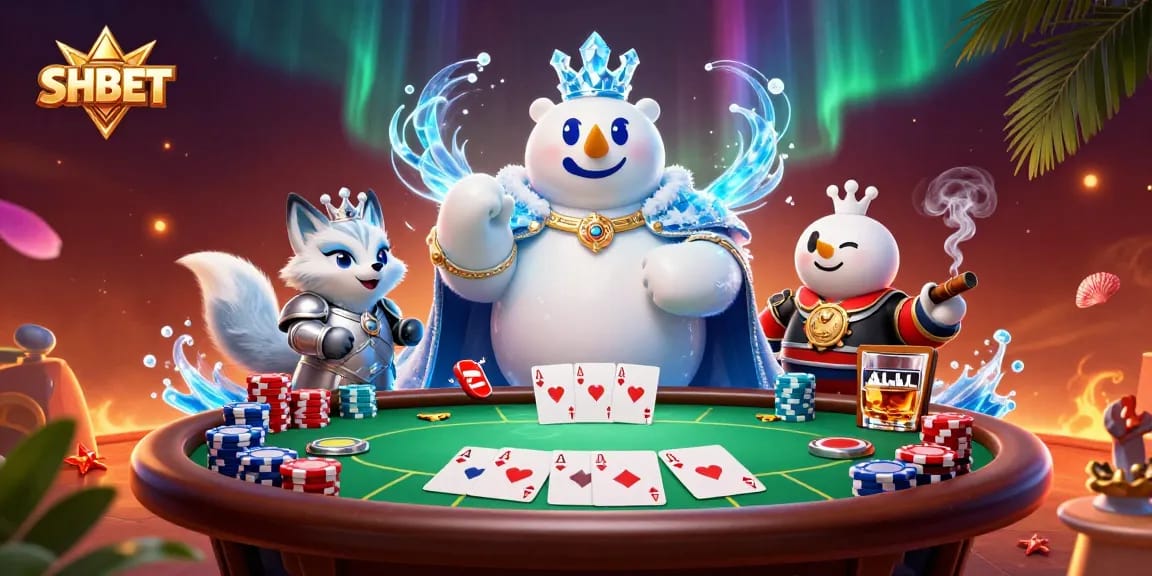 Experience excitement at SHBET casino with our winning poker scene featuring unique characters and vibrant gameplay.
