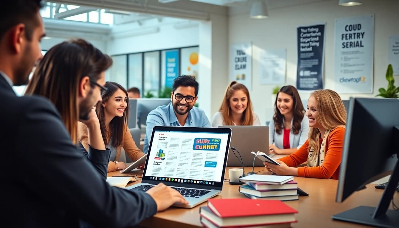 Group study scene for CompTIA exam assistance showcasing collaboration and motivation.