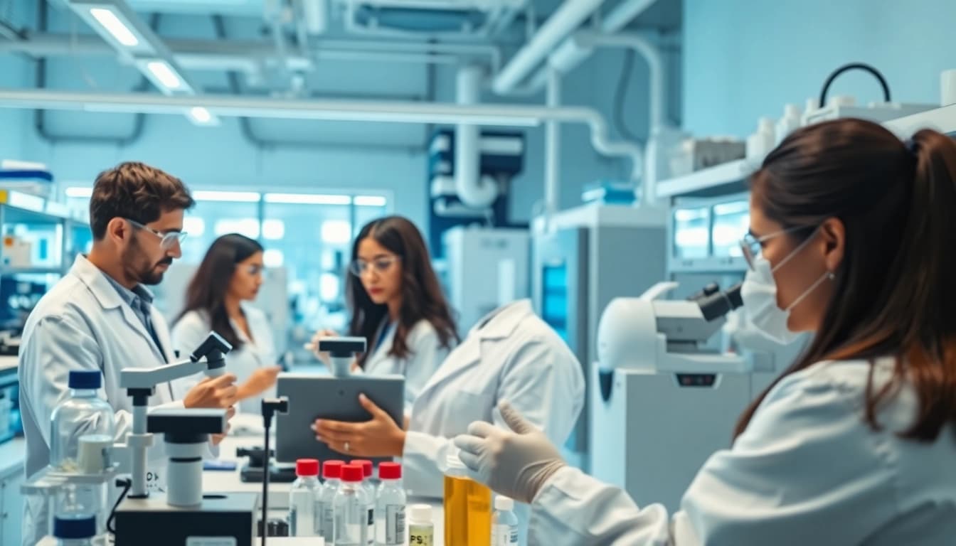 Hydro Research scientists conducting advanced peptide analysis in a professional lab setting.