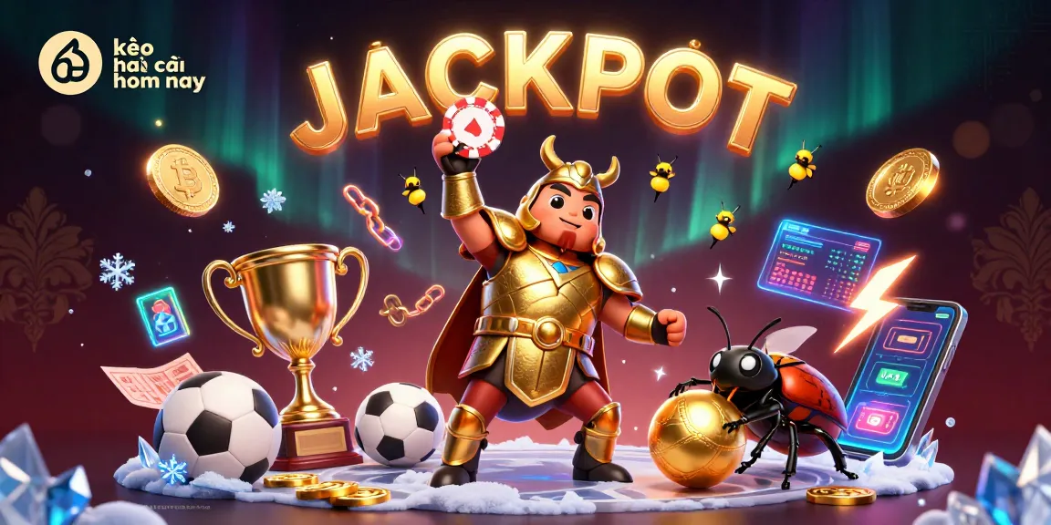 Engage with kèo nhà cái hôm nay in a vibrant 3D illustration of a victorious beetle lifting a poker chip, surrounded by sports betting elements.