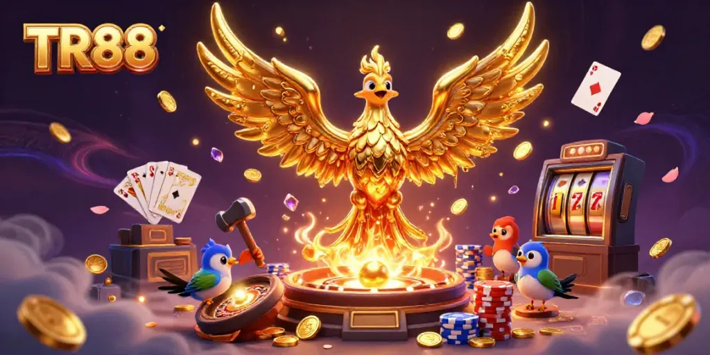 Experience TR88's thrilling casino adventure with golden phoenix and vibrant gaming elements.