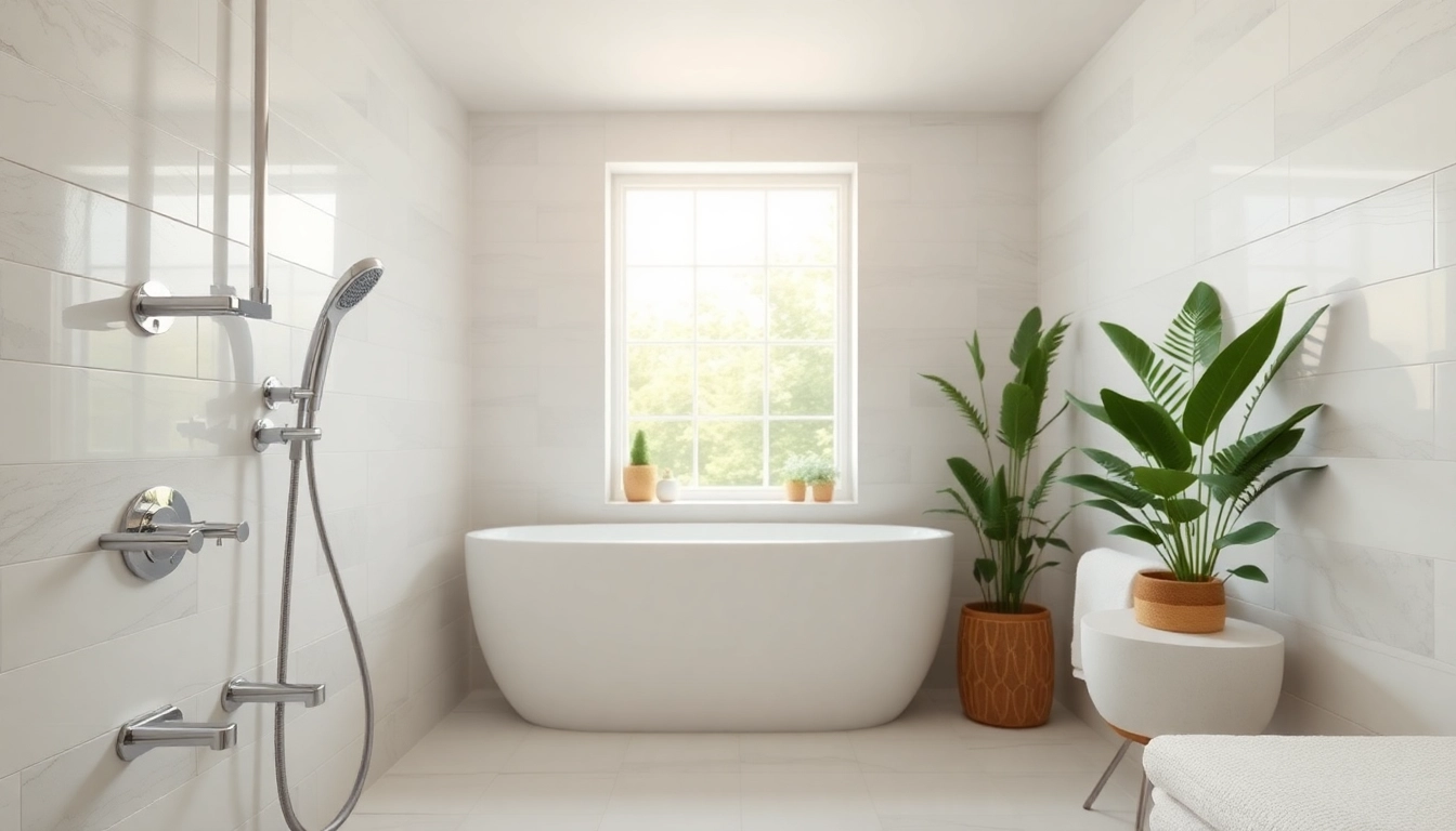A beautiful and serene bathroom featuring sunny shower usa inc fixtures, emphasizing luxury and elegance.