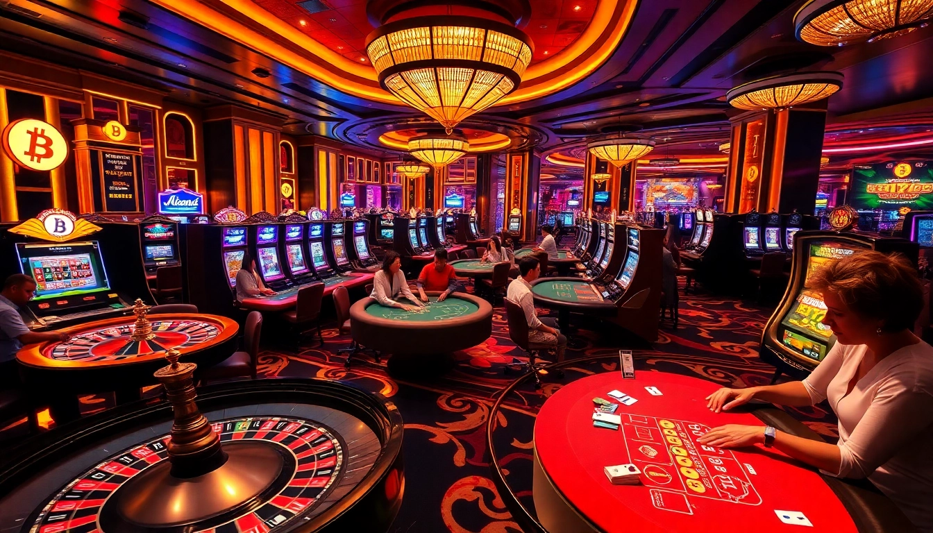 Exciting gameplay and vibrant atmosphere at the best crypto casinos showcasing poker, slots, and roulette.