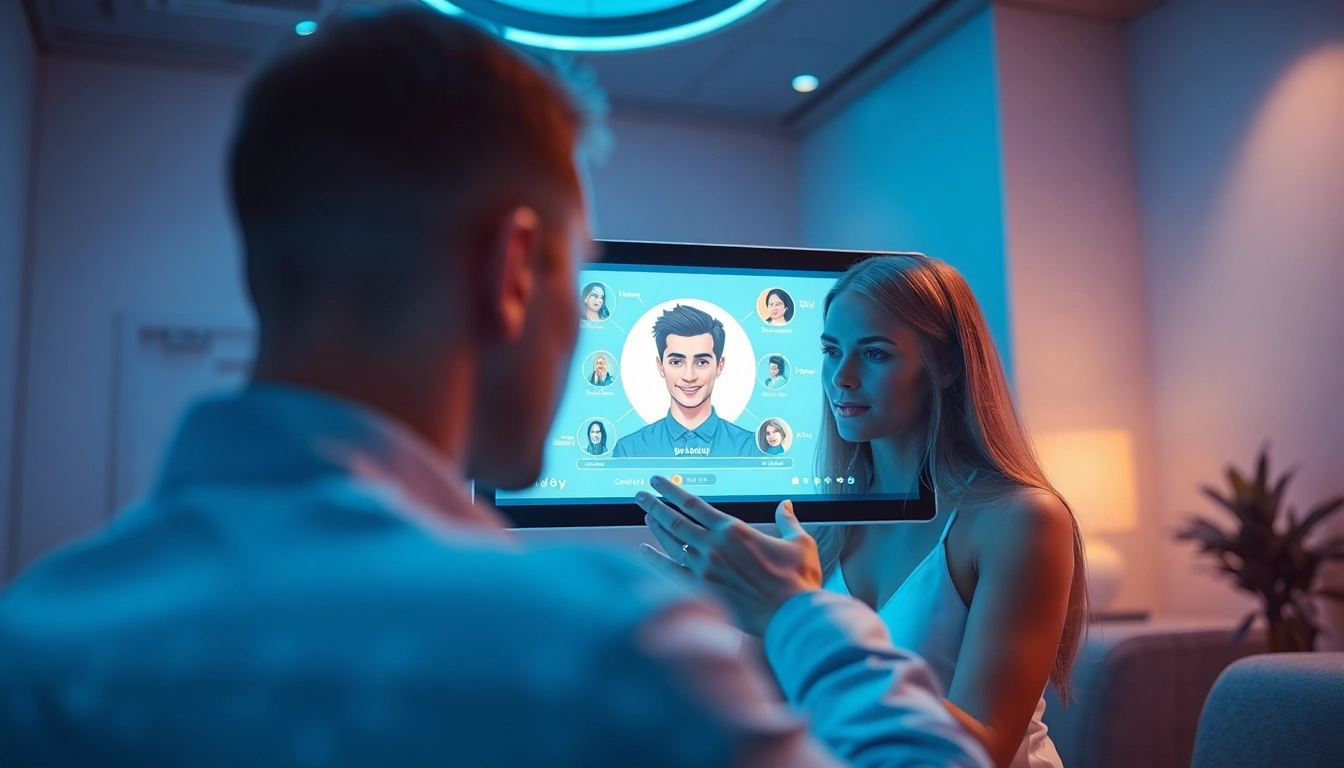 Engaging CrushOn AI interaction scene with customizable characters and modern digital interface.