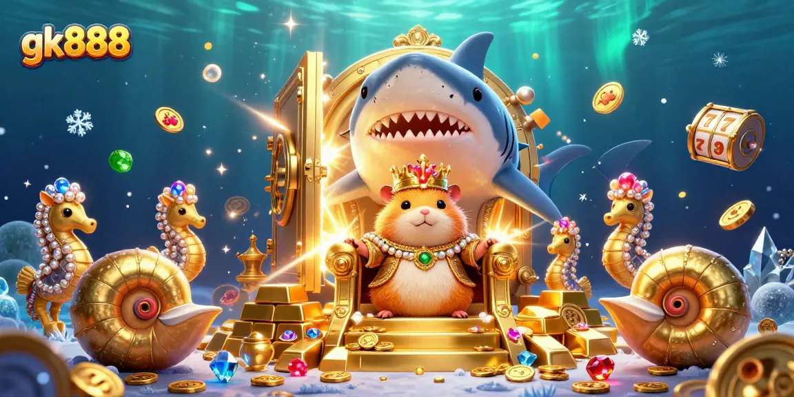 Experience the thrill of gk888 with a golden hamster king and treasure-filled underwater realm.
