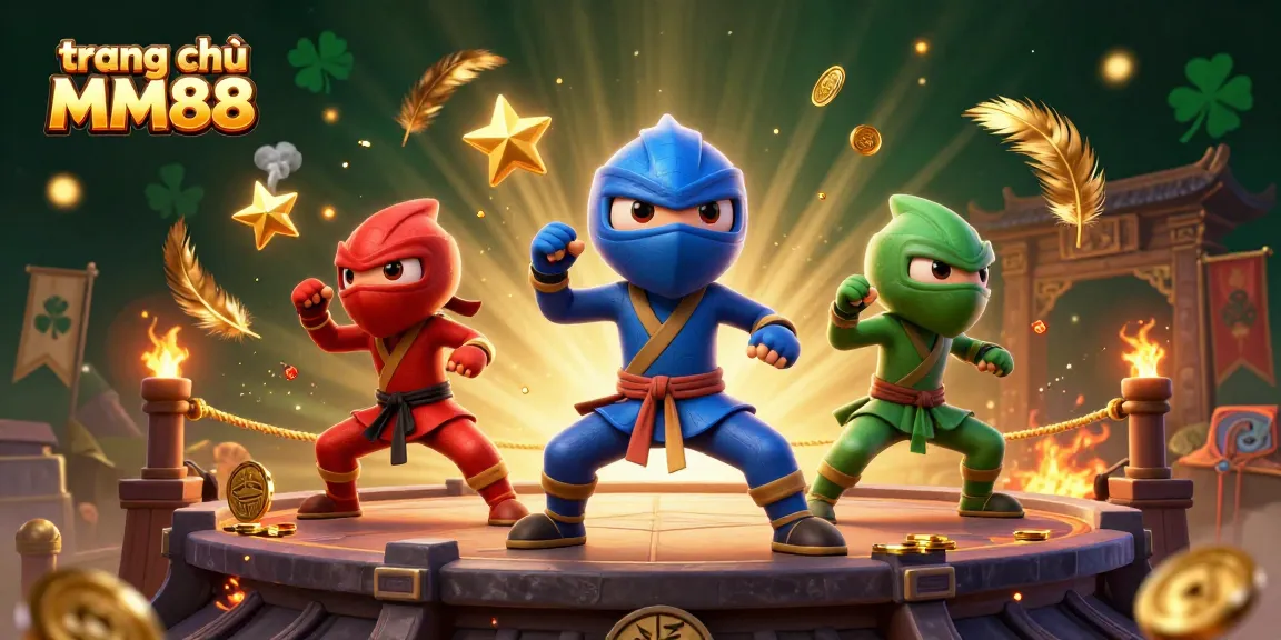 Experience excitement at trang chủ MM88 as a team of ninja chameleons showcase martial arts action, surrounded by casino thrills.