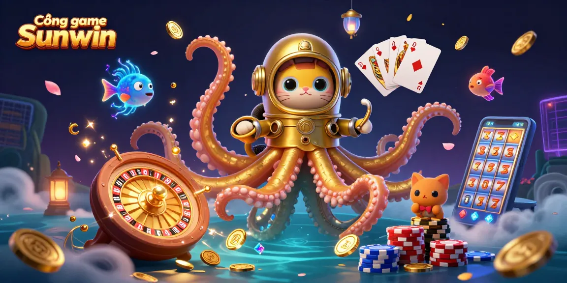 Experience epic adventures at Cổng game Sunwin with a rich, vibrant casino illustration featuring dynamic characters and elements.