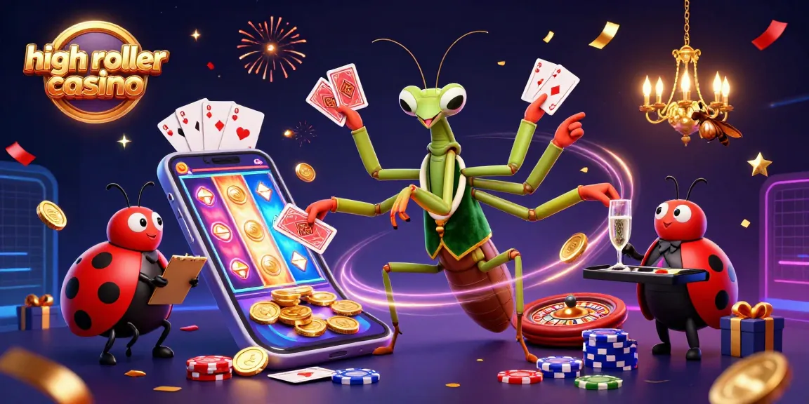 Experience the thrill of a high roller casino with giant card sharps and vibrant gaming elements.